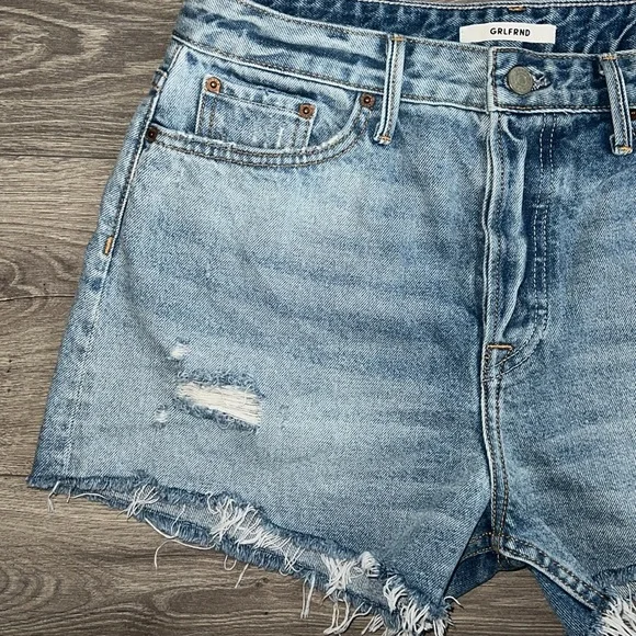 GRLFRND Helena High Rise Shorts Size 29 Breakout Cut Out Hip Blue Distressed 90s